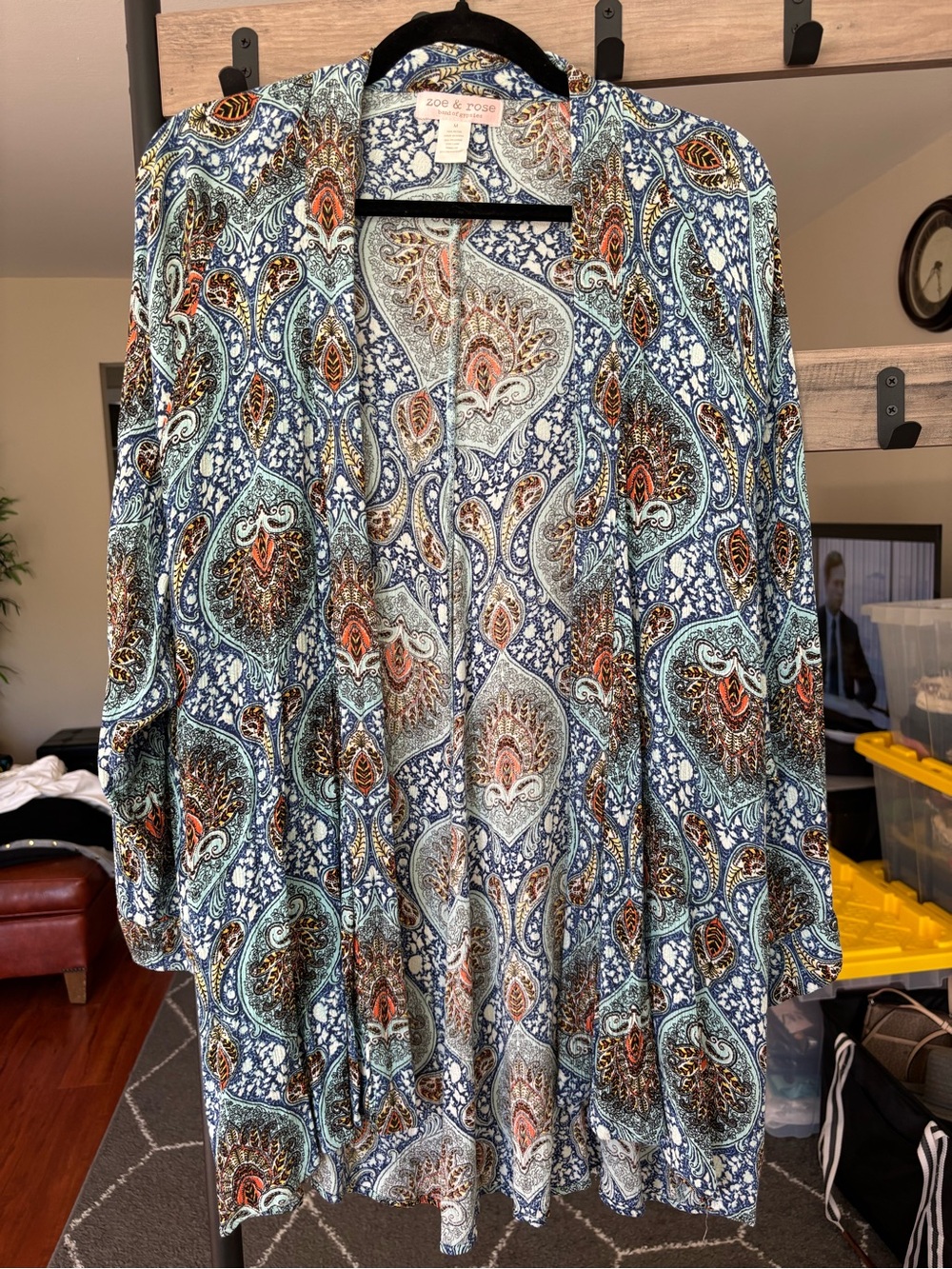 Zoe & Rose Paisley Print Open Front Cardigan - Blue, Teal & Rust